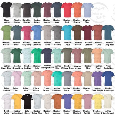 Bella Canvas 3001cvc Color Chart Unisex Jersey Tshirt Color Etsy