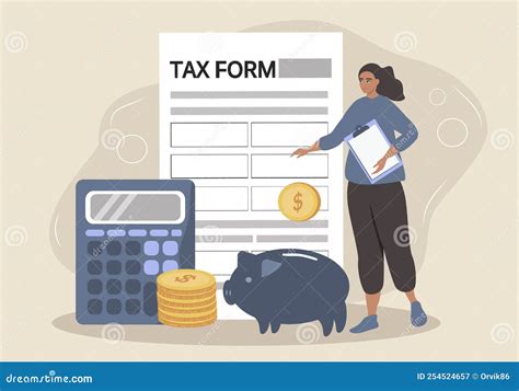 Illustration In A Flat Style On The Theme Of Taxes Filling Out Tax