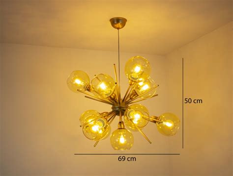 Lustre Pendente Bolas Vidro Mbar Dourado Fosco Iluminamundo