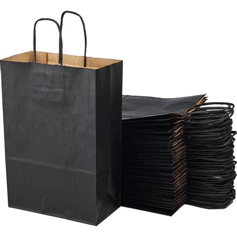 Lot De 50 Sacs Noirs Cabas En Papier Kraft Avec Poignées 20X10X29 2