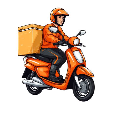 Kurir Kartun Dengan Sepeda Motor, Kurir, Kurir Skuter, Pengiriman Paket