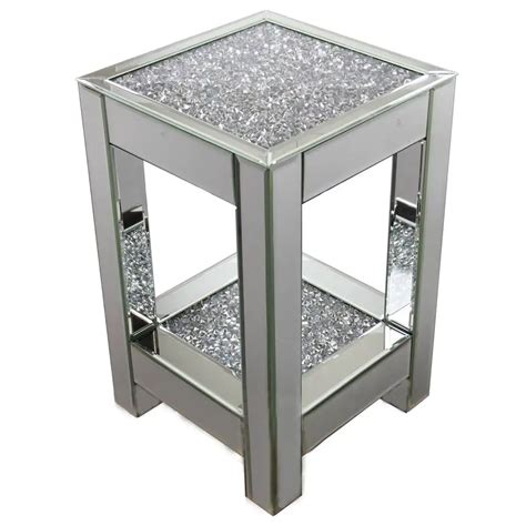 Modern Pedestal Crushed Diamond Mirrored Side Table End Table Coffee