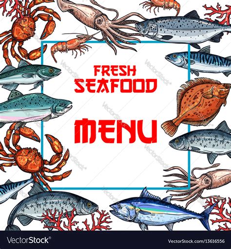 Seafood Menu Card Or Poster Template Royalty Free Vector