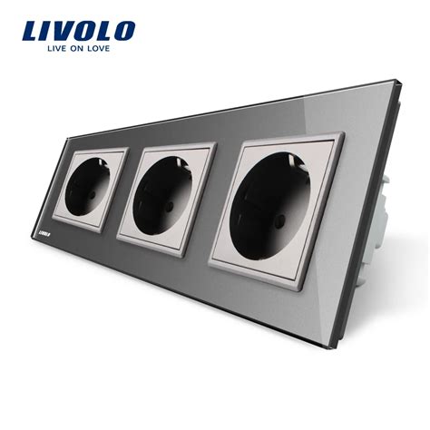 Livolo Eu Standard Socket Gary Crystal Toughened Glass Outlet Panel