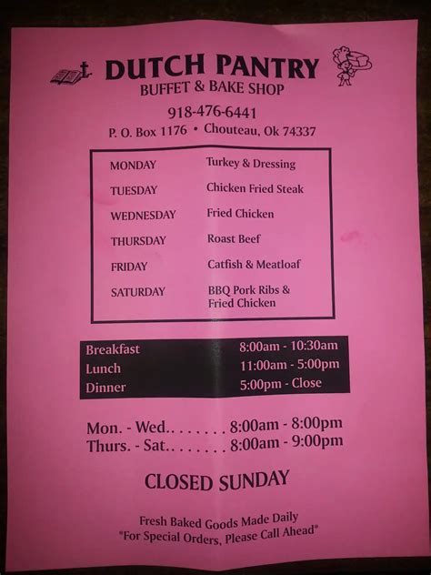 Dutch Pantry Menu, Menu for Dutch Pantry, Chouteau, Chouteau ...