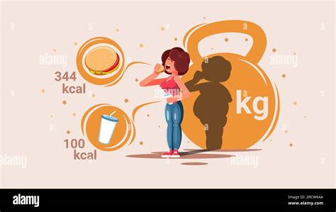 Woman eats junk food. Junk food leads to weight gain Stock Vector Image ...