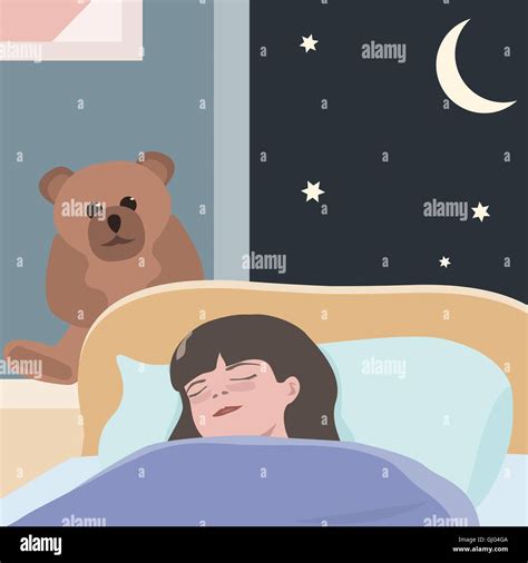 small girl sleeping at night - cute cartoon illustration Stock Vector Image & Art - Alamy