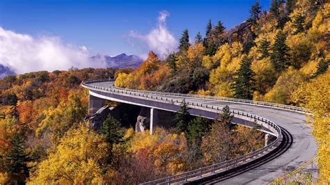 Nature Landscape Bridge Trees Sky Clouds Road Fall Mountains