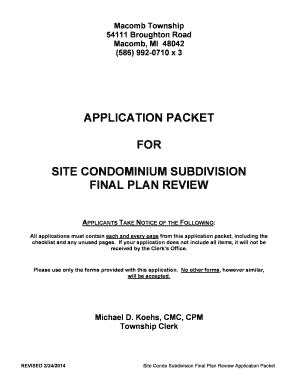 Fillable Online Macomb Mi Site Condominium Final Plan Application