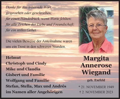 Traueranzeigen Von Margita Annerose Wiegand Trauer In Thueringen De