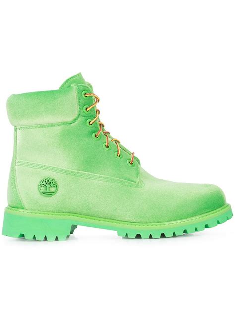 Off White Co Virgil Abloh X Timberland Velvet Boots In Green For Men