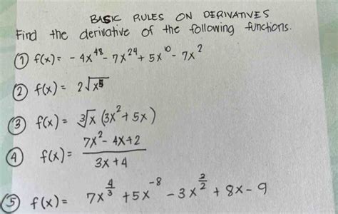 Solved Bask Rules On Derivatves Find The Derivative Of The Following