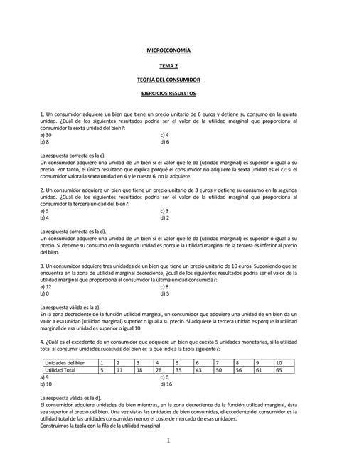 Ejercicios Tema 2 Resueltos MicroeconomÍa Tema 2 TeorÍa Del Consumidor Ejercicios Resueltos Un