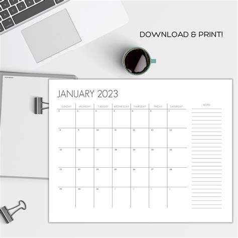 2023 Printable Calendar Landscape, Digital Download, Letter Size PDF ...