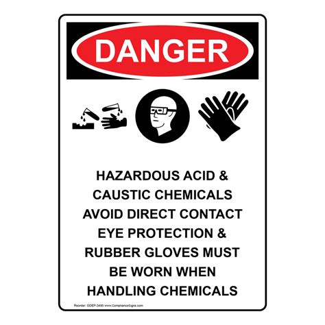 Vertical Hazardous Acid And Caustic Sign Osha Danger