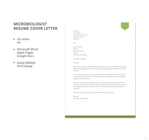 Free Microbiologist Resume Cover Letter Template In Microsoft Word