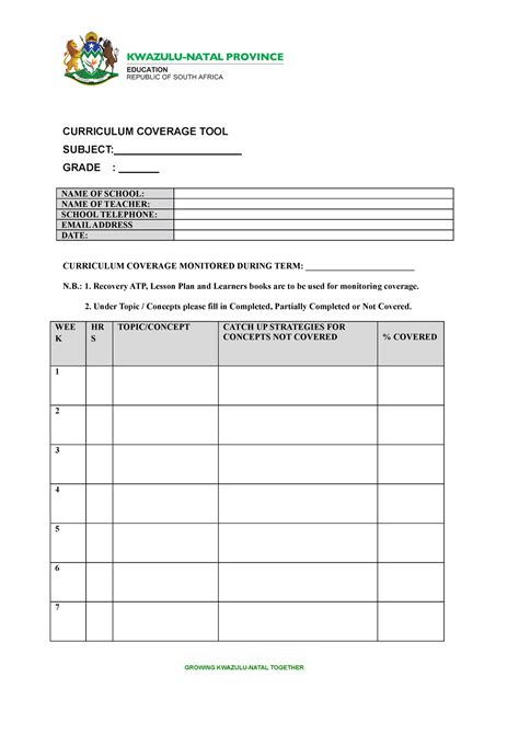 Curriculum Coverage Tool Curriculum Coverage Tool Subject