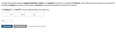 Solved Consider The Insoluble Compound Copper Ii Hydroxide