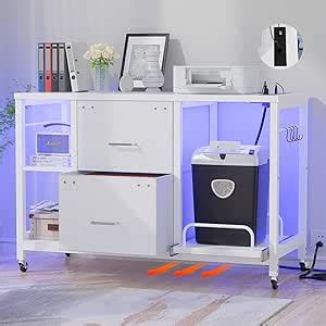 Amazon Hyomdeck Archivador Lateral Blanco Con 2 Cajones Y Soporte