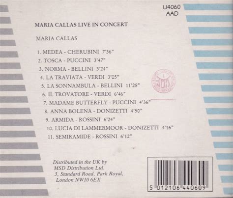 Maria Callas Live In Concert CD Fast UK Postage 5012106440609 For Sale