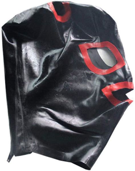 Buy Exlatex Latex Hood Mask Red Trim Mouth Eyes Nostrils With Zipper