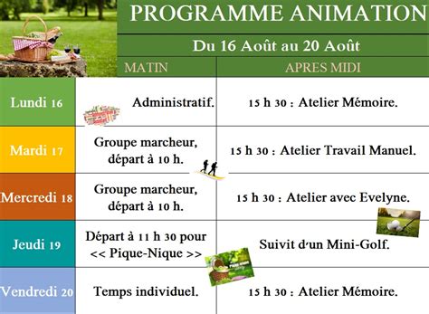 Animations De La Semaine Du Au Aout Ehpad Fondation Grimaud