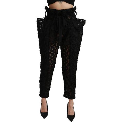 Dolce And Gabbana Black Floral Lace Tapered High Waist Pants It40 • Pris