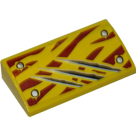 LEGO Yellow Slope 2 X 4 Curved With Tiger Stripes And Scratches Sticker