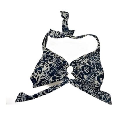 Lauren Ralph Lauren Swim Lauren Ralph Lauren Navy And White Halter Bikini Top With Gold