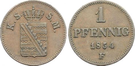 Sachsen Albertinische Linie 1 Pfennig 1854 F Friedrich August II 1836