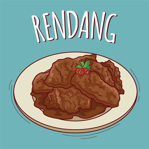 Rendang Illustration Indonesian Food With Cartoon Style 23061789 Vector