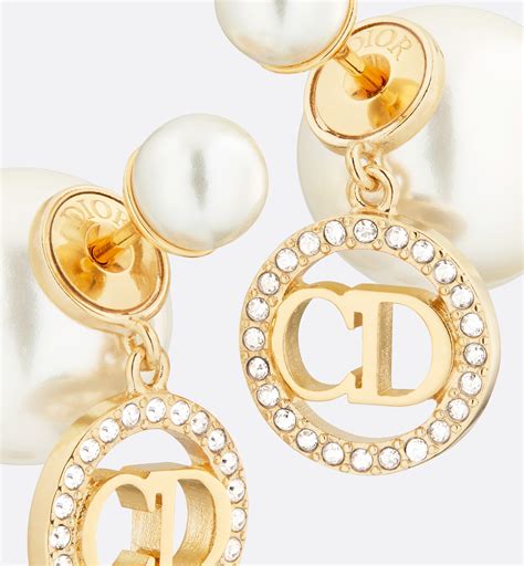 Dior Tribales Earrings Gold Finish Metal With White Resin Pearls And Silver Tone Crystals Dior