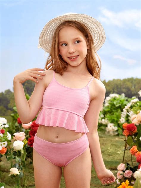 Girls Ruffle Trim Bikini Swimsuit In 2022 Girls Outfits Tween Cute