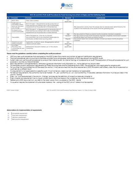 Iscc Eu Plus Audit Procedure Forest Biomass V1 March2023 Pdf Audit