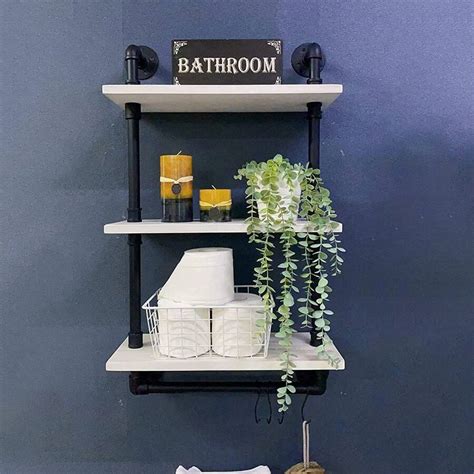 Industrial Pipe Shelving Bathroom Pipe Shelves with Towel Bar,3 Tier 24 ...