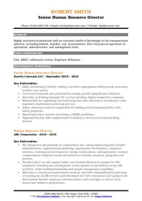 Human Resource Director Resume Samples Qwikresume