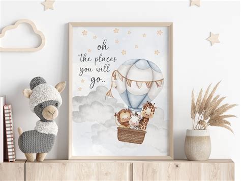 Oh The Places You Will Go Print Hot Air Balloon Nursery Print Baby Girl Nursery Decor Baby