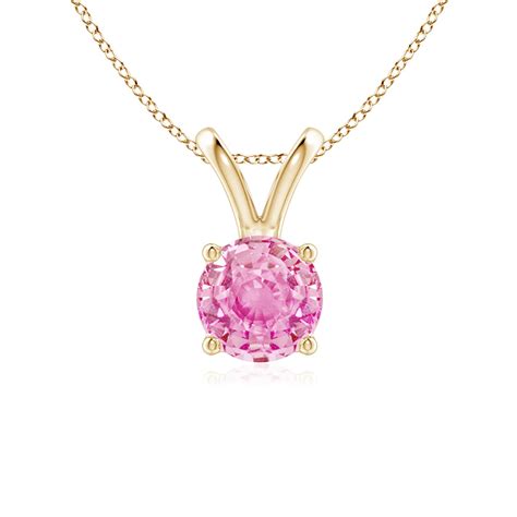 Angara V Bale Round Pink Sapphire Solitaire Pendant In 14k Yellow