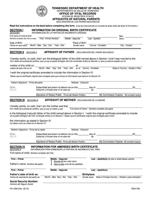 Fillable Online TENNESSEE DEPARTMENT OF HEALTH Affidavits Of Natural