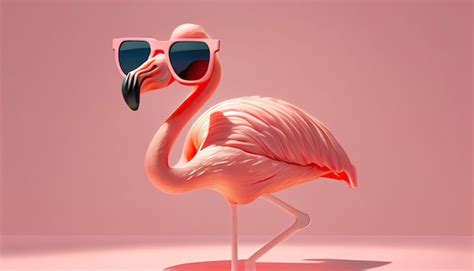 Premium Ai Image Flamingo Float With Sunglasses On Pastel Pink