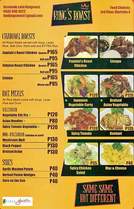 Menu at King's Roast fast food, Makati, East Drive 3/F