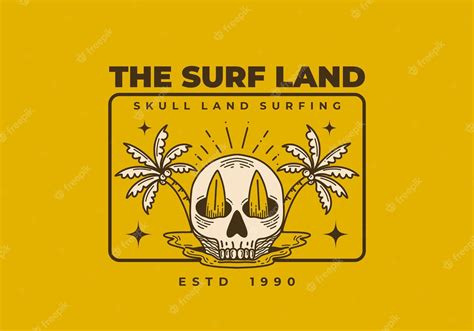 Premium Vector Vintage Illustration Of A Skull With Two Surfboard And