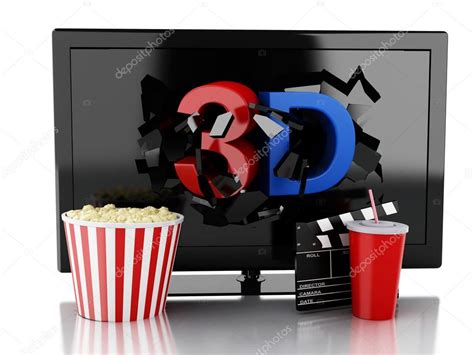 3D TV Led Popcorn Drink And Clapper Board Stock Illustration By