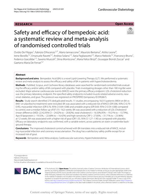 PDF Safety And Efficacy Of Bempedoic Acid A Systematic Review And