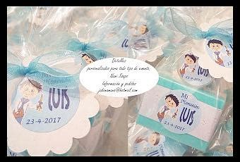 Detalles personalizados para comunión niño Conjuntos jabón y bálsamo