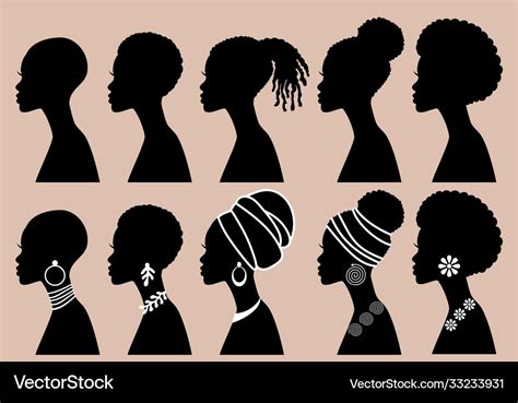 African Women Black Girls Profile Silhouettes Vector Image