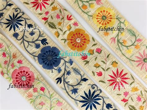 Buy Beige Silk Fabric Trim Multi Colour Embroidered Sari Border Silk