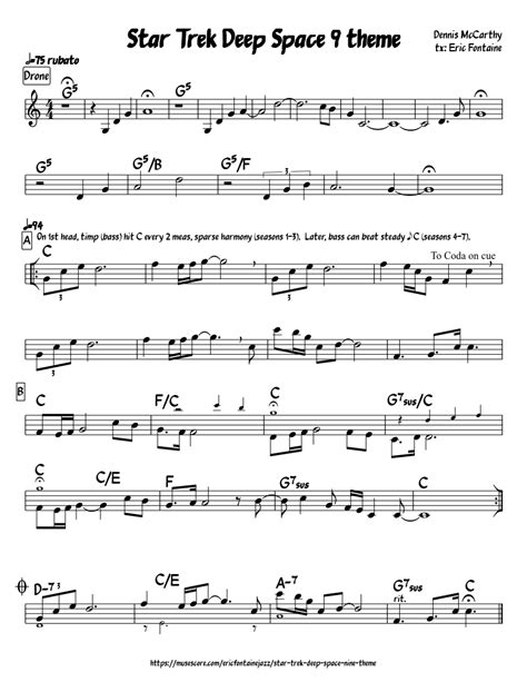 Star Trek Deep Space Nine theme (simplified leadsheet) sheet music for ...