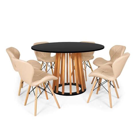 Conjunto Mesa De Jantar Talia Amadeirada Preta 120cm 6 Cadeiras Eiffel Slim Nude Leroy