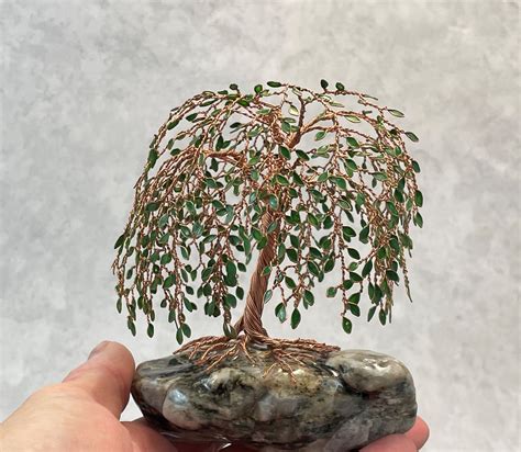 Green Copper Weeping Willow Wire Bonsai Tree Sculpture Hand Etsy